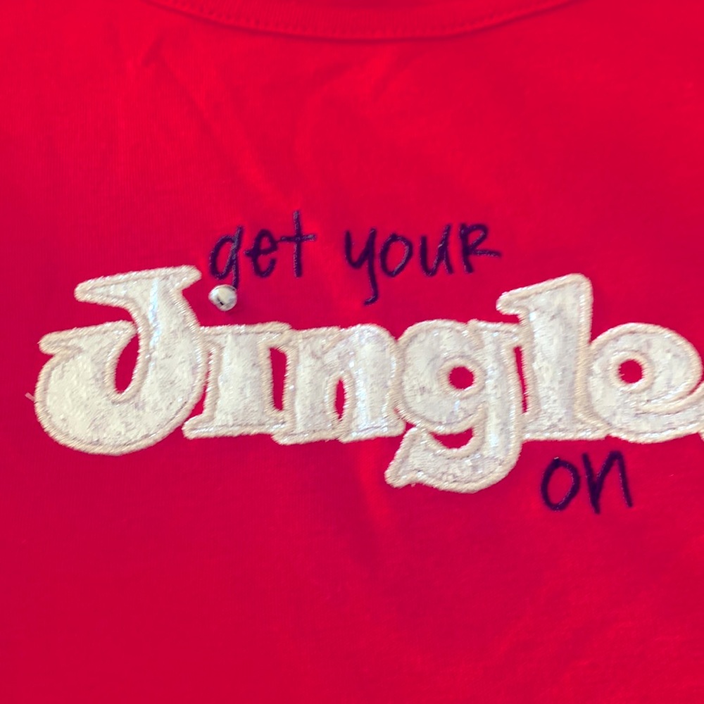 Get Your Jingle On LS Embroidered Tee L Red Holiday Christmas Festive Lagenlook